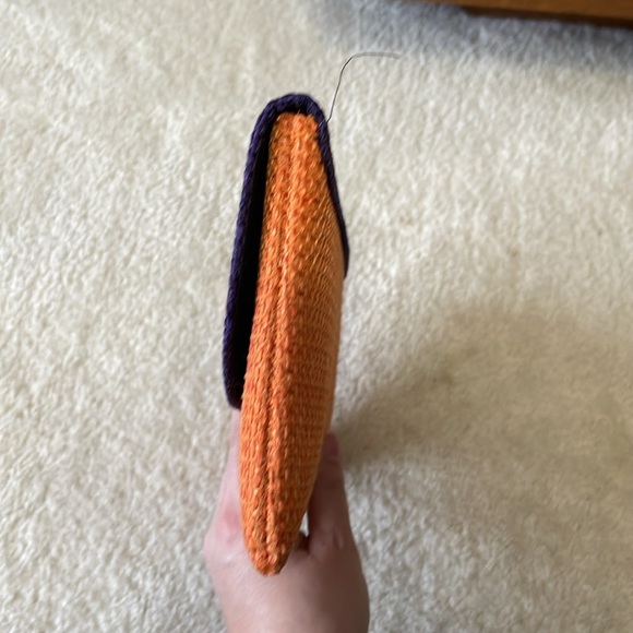 NWOT African Handmade Woven Womens Abstract Clutch Purse orange purple snap - Picture 8 of 10
